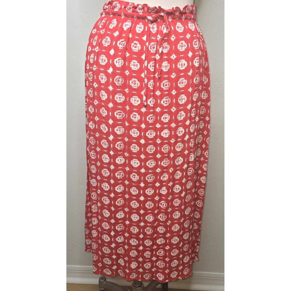 WONDERLY Women's Red Paper Bag Waist Midi Skirt Size XXL Floral Boho  -1131